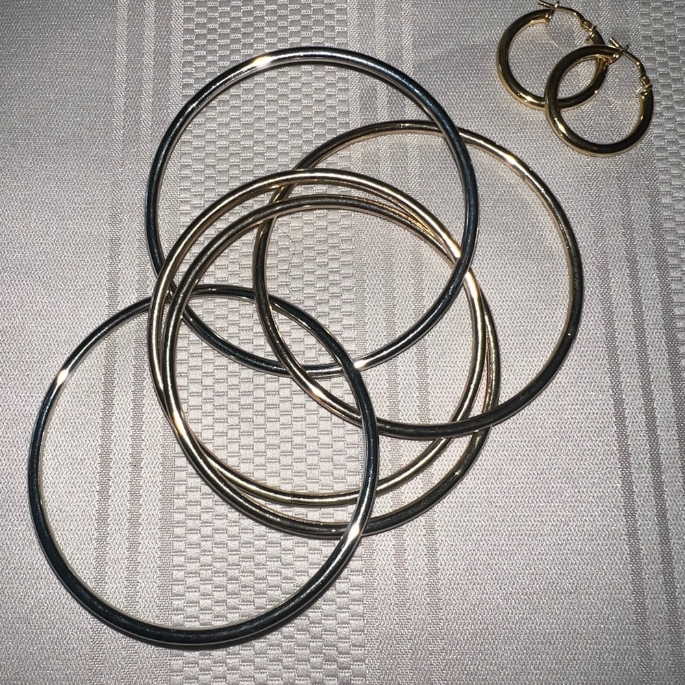Gold & Silver Mixed-Metal Bangle Bracelet & Gold over Silver Hoop